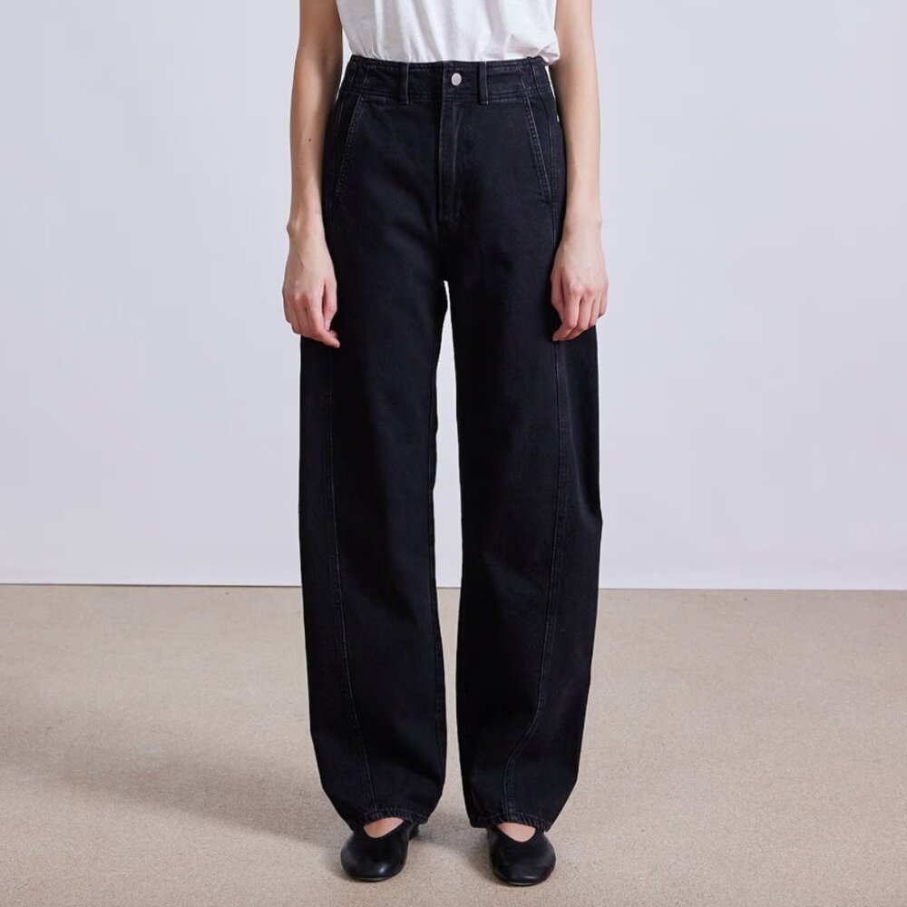 Meridian High-rise Tapered Slouchy 100% Cotton Jeans Luna Wash Waist 26 Black
